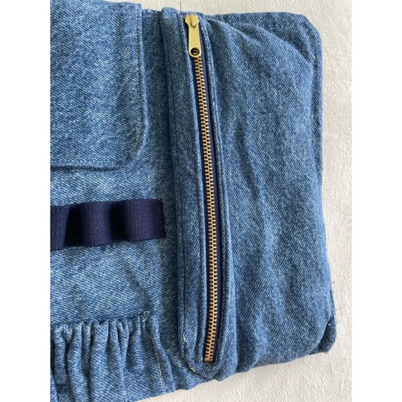 Vintage Denim Makeup Organizer Bag With 4 Makeup Brush Holder Wrap-Around Strap - Picture 9 of 12